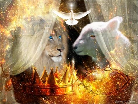 Two White Lions Wearing Crowns Surrounded By Fire And Stars With A