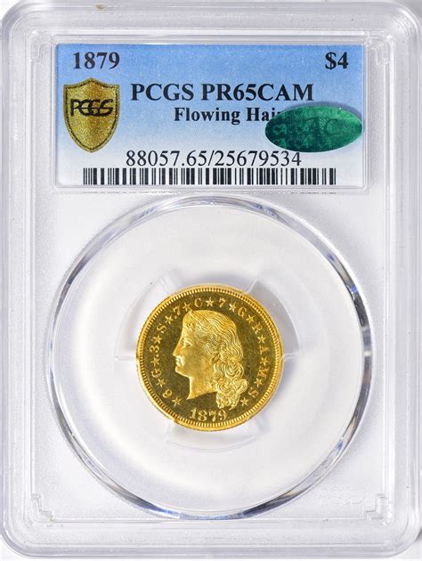 1879 Four Dollar Gold Piece Flowing Hair Stella Pcgs Proof 65 Cameo Cac From The Catskill