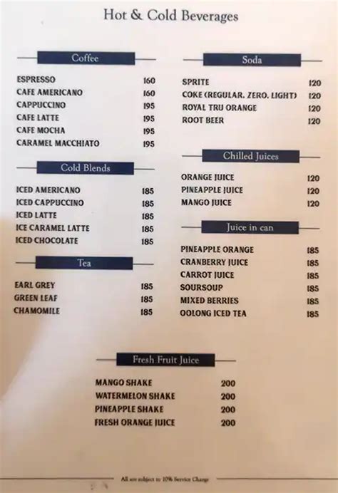 Carta De Café Rizal Rizal Park Hotel Manila