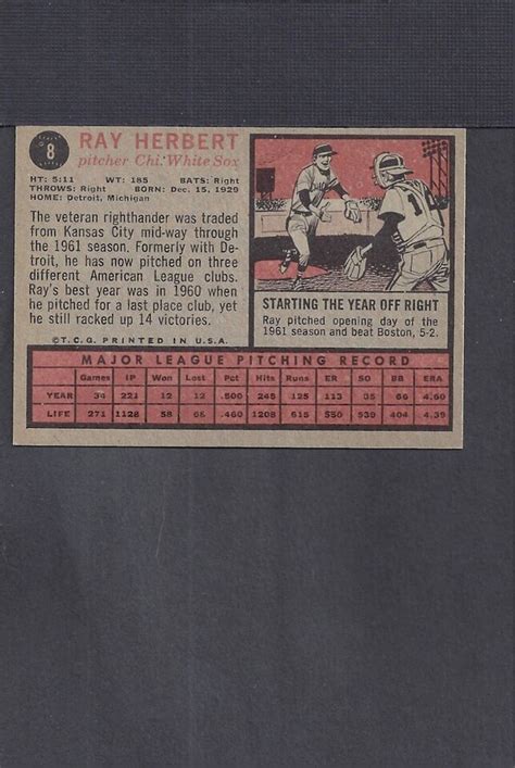 Topps Ray Herbert White Sox No Creases Ex Mt Ebay