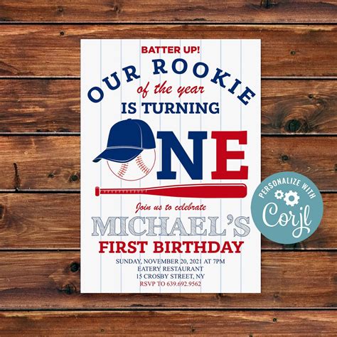 Rookie Year Baseball Invitation Baseball First Birthday Etsy