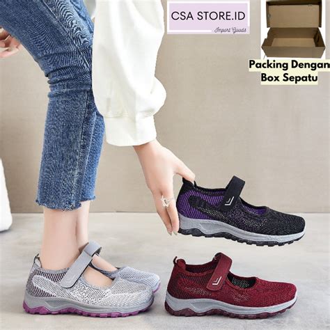 Jual Sepatu Sneakers Wanita Cross Strap Import Sneakers Soft Flyknit