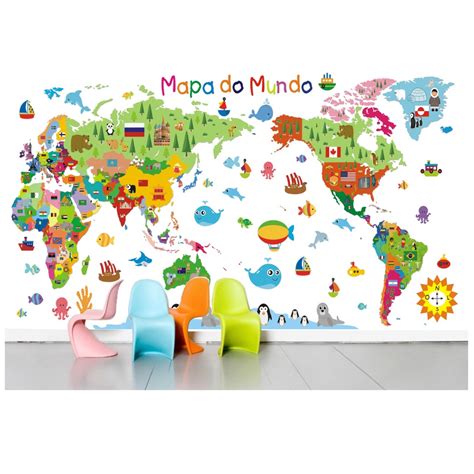 Adesivo Infantil Mapa Mundi Papel De Parede Decorativo M No Shoptime