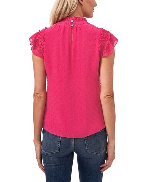 Cece Womens Ruffled Flutter Sleeve Mock Neck Blouse Macys