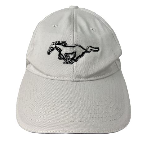 Ford Licensed Mustang Logo Embroidered Hat White Black Gem