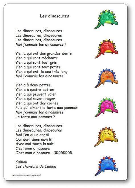 Les dinosaures une comptine de Caillou Paroles illustrées chanson