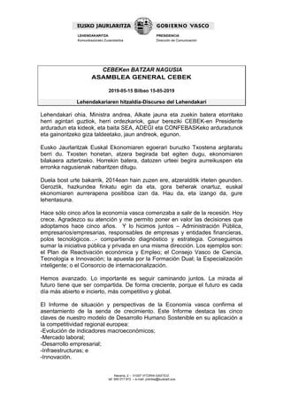 Asamblea General CEBEK Discurso Del Lehendakari PDF