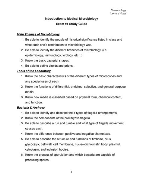 Microbiology Study Guide Exam One Unit Microbiology Lecture