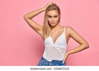 Portrait Sexy Blonde Woman On Pink Stock Photo Shutterstock