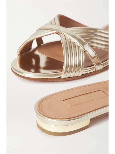 AQUAZZURA Sundance Metallic Vegan Leather Slides NET A PORTER