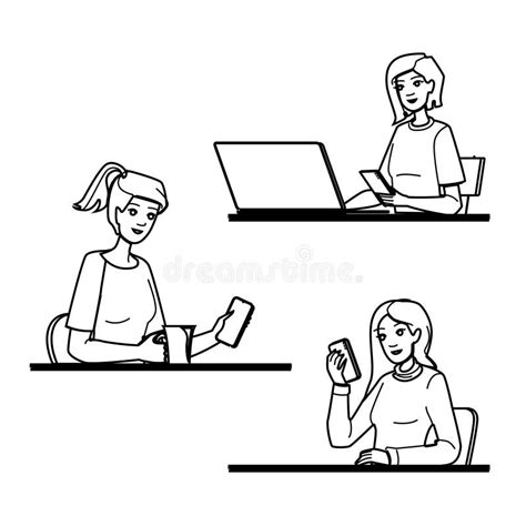 Happy Using Phone Woman Vector Stock Illustration Illustration Of