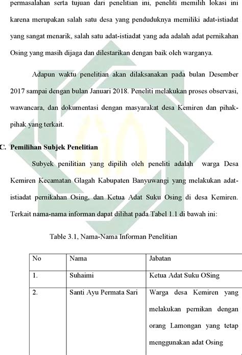 Table From Strategi Masyarakat Suku Osing Dalam Melestarikan Adat