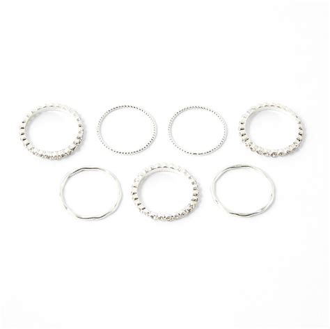 Buy Silver Set Of 7 Pave Organic Stacking Rings Accessorize India