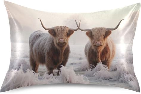 GZHJMY Highland Cow Satin Pillowcase Soft Breathable Silk Pillow Case