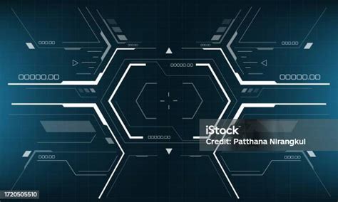 Tampilan Layar Antarmuka Scifi Hud Geometris Putih Pada Desain Biru