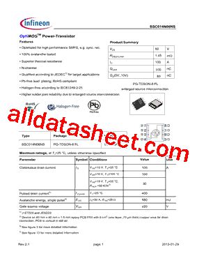 Bsc N Ns Datasheet Pdf Infineon Technologies Ag