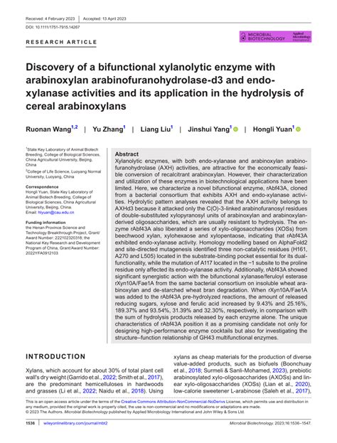 PDF Discovery Of A Bifunctional Xylanolytic Enzyme With Arabinoxylan