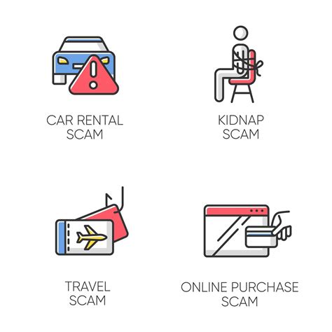 Scam Types Color Icons Set Car Rental Online Purchase Fraudulent