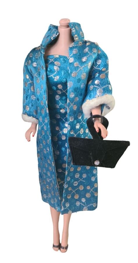 Vtg Barbie Clone Premier Togs Teal Evening Coat Sheath W Shoes