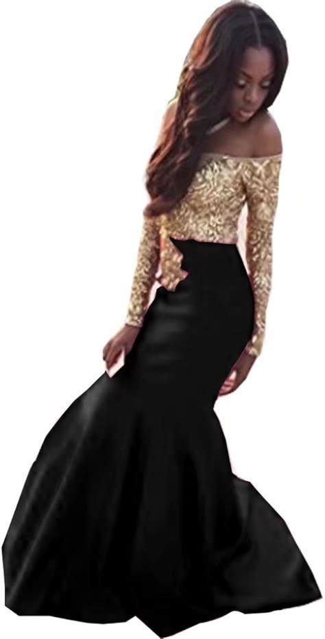 89 Gold Long Sleeve Mermaid Prom Dresses