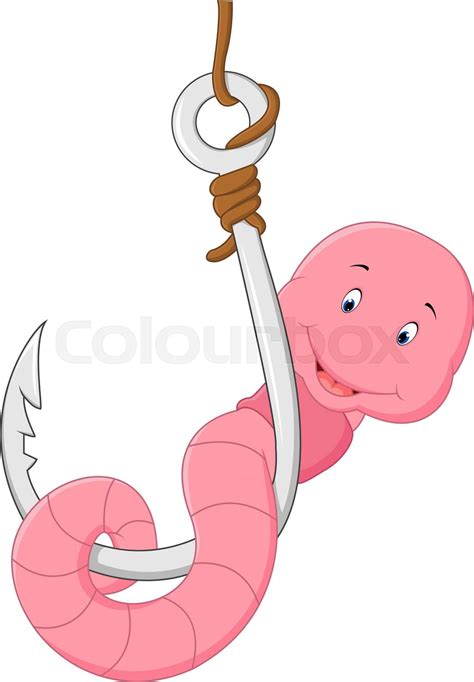 Cartoon Smiling Worm On Fishing Hook Stock Vector Colourbox