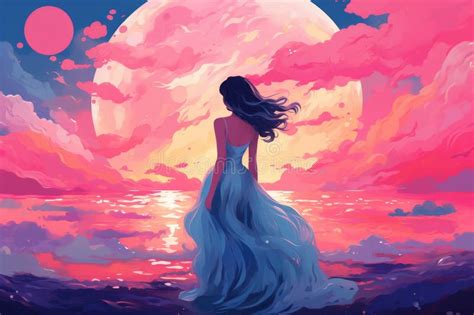 A Captivating Painting Capturing The Serene Moment Of A Woman Standing