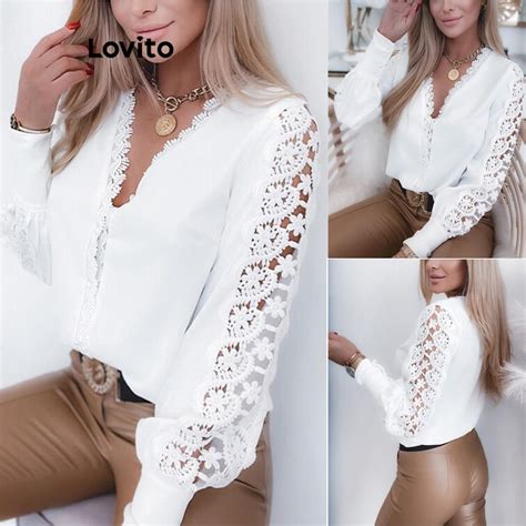 Lovito Casual Blusa Feminina Lisa Costura De Tecido Lnl