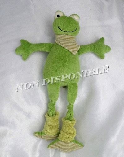 Doudou Peluche Grenouille Foulard Rayures Vert Collection Grandes