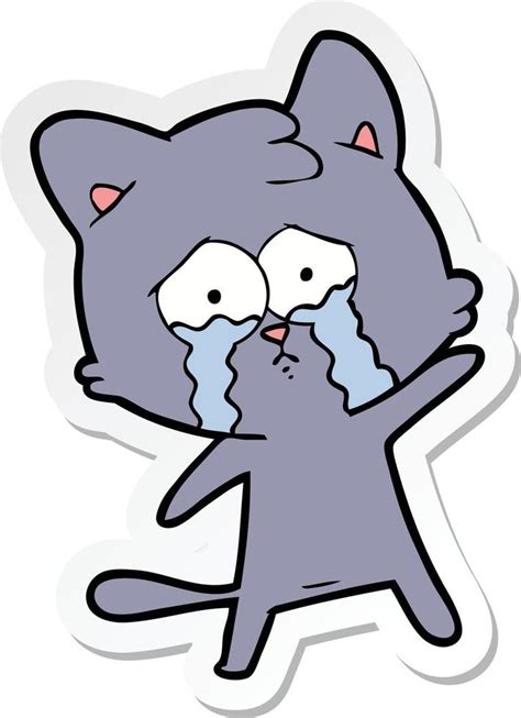 Sticker Of A Crying Cartoon Cat 11695841 Vector Art At Vecteezy