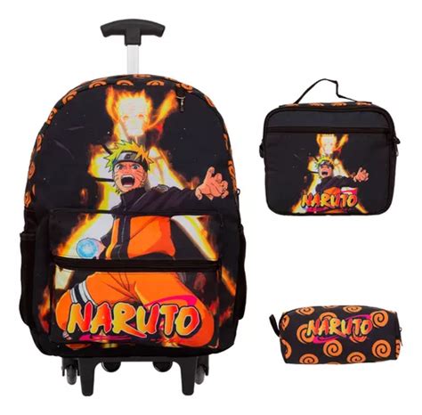 Kit Mochila Escolar Rodinha Naruto Shippuden Passeio Aulas Frete Gr Tis