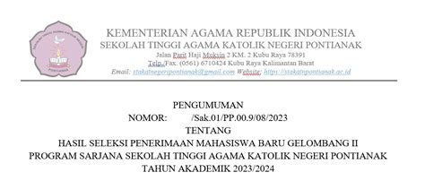 Pengumuman Kelulusan Seleksi Penerimaan Mahasiswa Baru Gelombang Ii