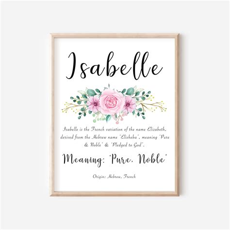 Isabelle Name Meaning Pink Floral Digital Print Isabelle Instant