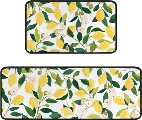 Lemon Kitchen Rugs And Mats Set Of 2spring Summer Kitchen Decoration
