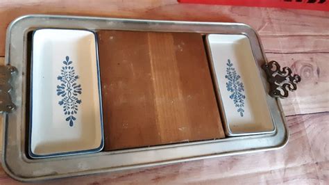 Rare Vintage Pfaltzgraff Yorktowne Part Relish With Metal Tray Wood