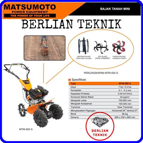 Jual Traktor Sawah Parit Bedengan Tiller Matsumoto Mtm G Bensin