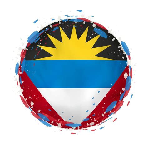 Round Grunge Flag Of Antigua And Barbuda With Splashes In Flag Color