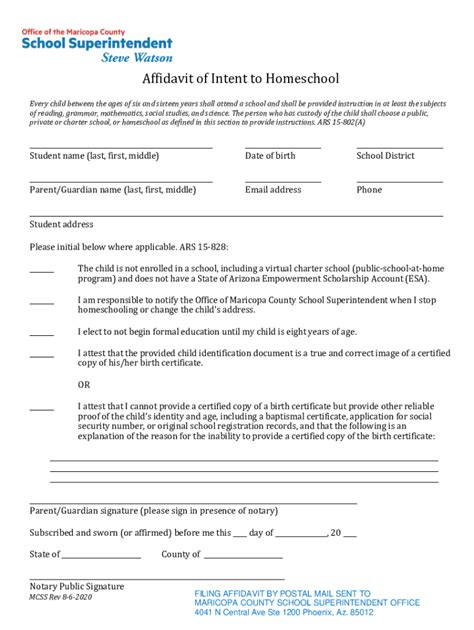 Fillable Online Affidavit Homeschool Maricopa Countyfill Out And Use