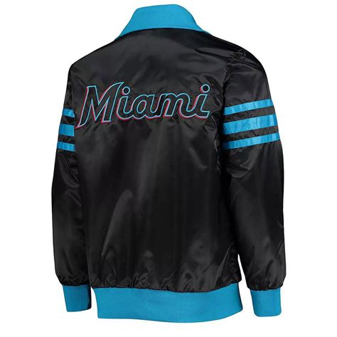 Starter Varsity Satin Black Miami Marlins The Captain Ii Jacket