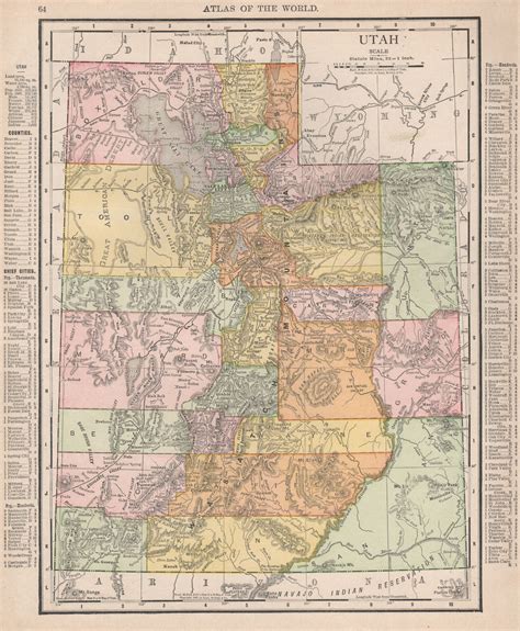 Utah State Map Showing Counties Rand Mcnally 1912 Old Antique Plan Chart