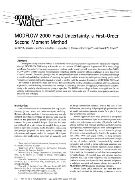 Modflow 2000 Head Uncertainty A First Order Second Moment Method