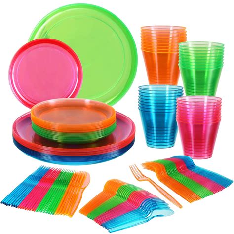 Amazon 128 Piece Neon Party Supplies Set Disposable Heavy Duty