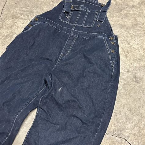 Vintage jeans overalls dark wash Baggy fit Good... - Depop