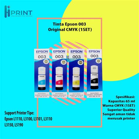 Jual Tinta Refill Epson 1SET 003 65ml Printer L1110 L3100 3101 L3110