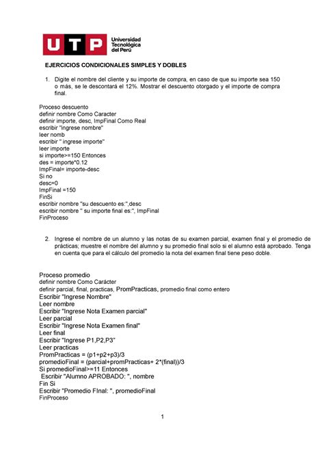 Practica Estructuras Condicionales Simples Y Dobles Ejercicios