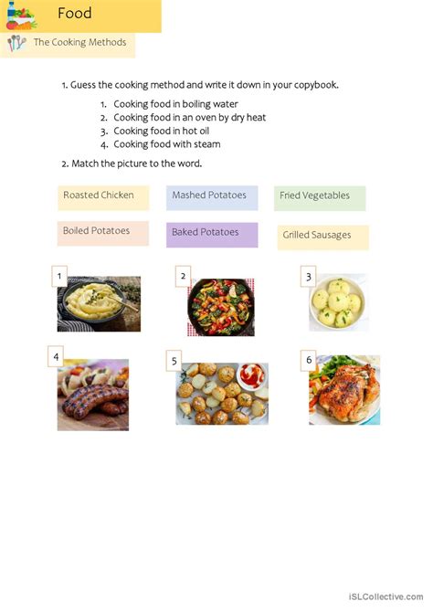 Food The Cooking Methods General Voc English Esl Worksheets Pdf And Doc