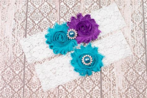 Items Similar To Teal Purple Wedding Garter Set Teal Purple Bridal