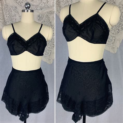 Vintage S Lingerie Set Sheer Black Rayon Chiffon Etsy