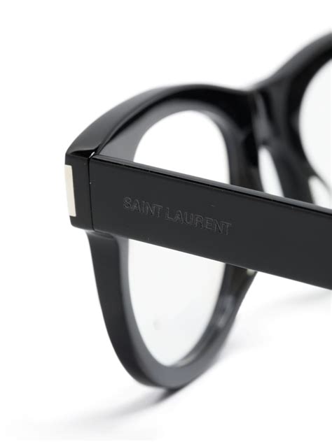 Saint Laurent Eyewear Logo Engraved Round Frame Glasses Black Farfetch Uk