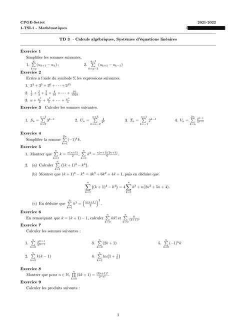 SOLUTION Calculs Alg Briques Syst Me Lin Aire Exercice Studypool