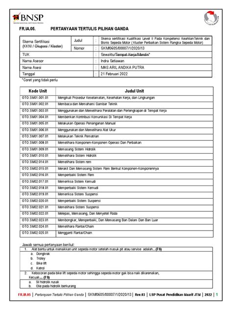 02 Fr Ia 05 Pertanyaan Tertulis Pilihan Ganda Pdf